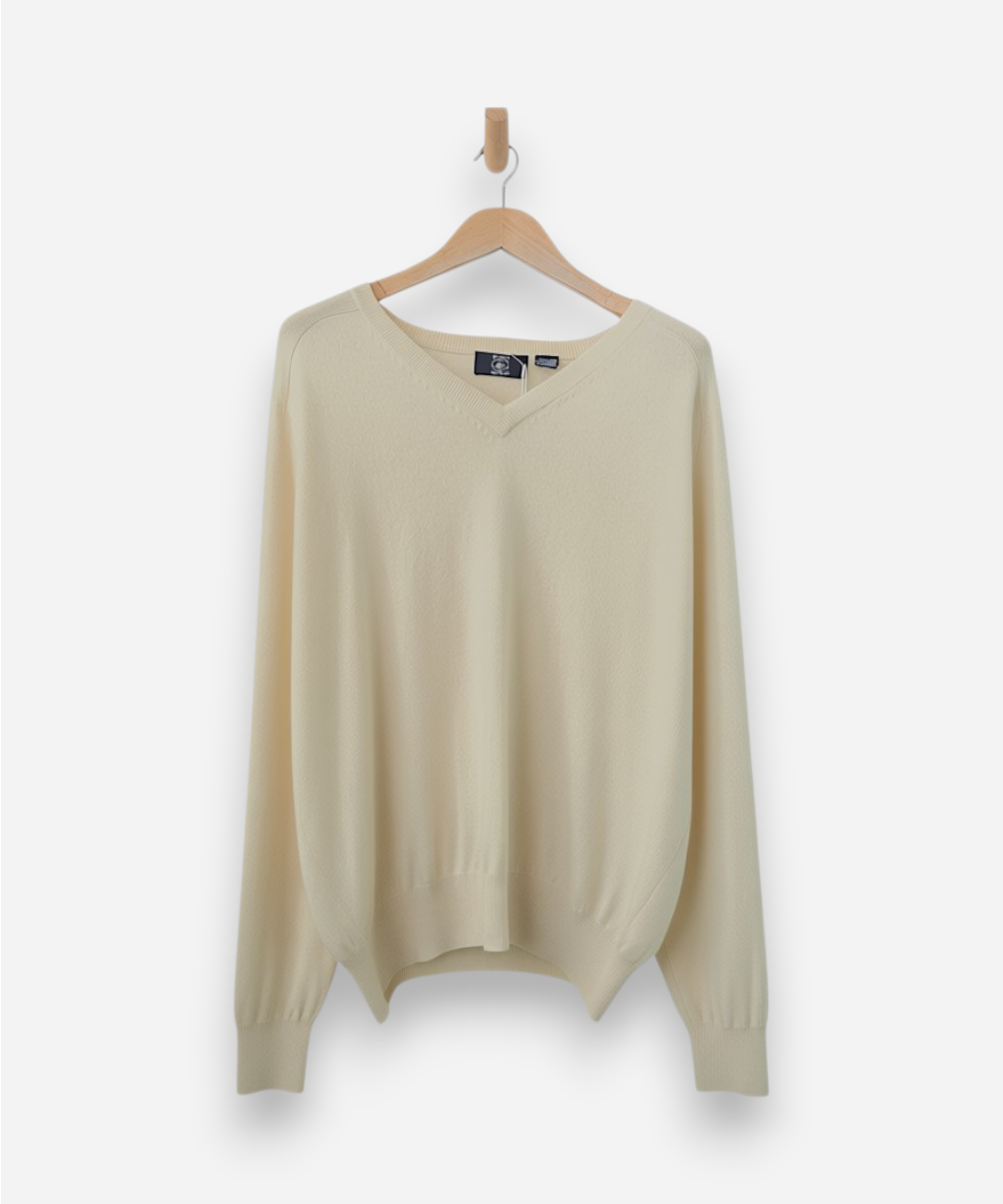 Cream Cashmere V Neck Jumper by Hunt Club