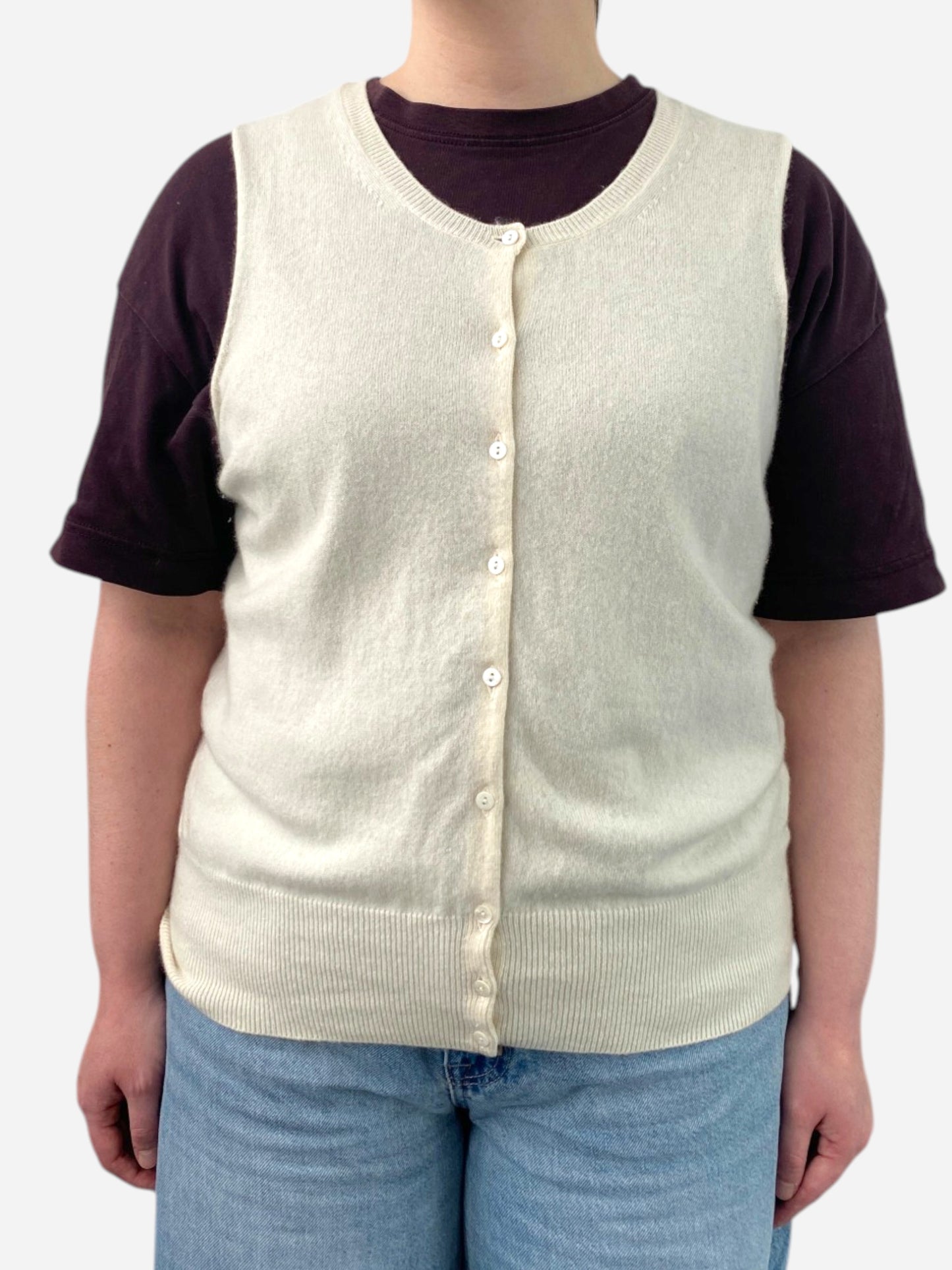 Cream Cashmere Crew Neck Button Up Vest by M&S