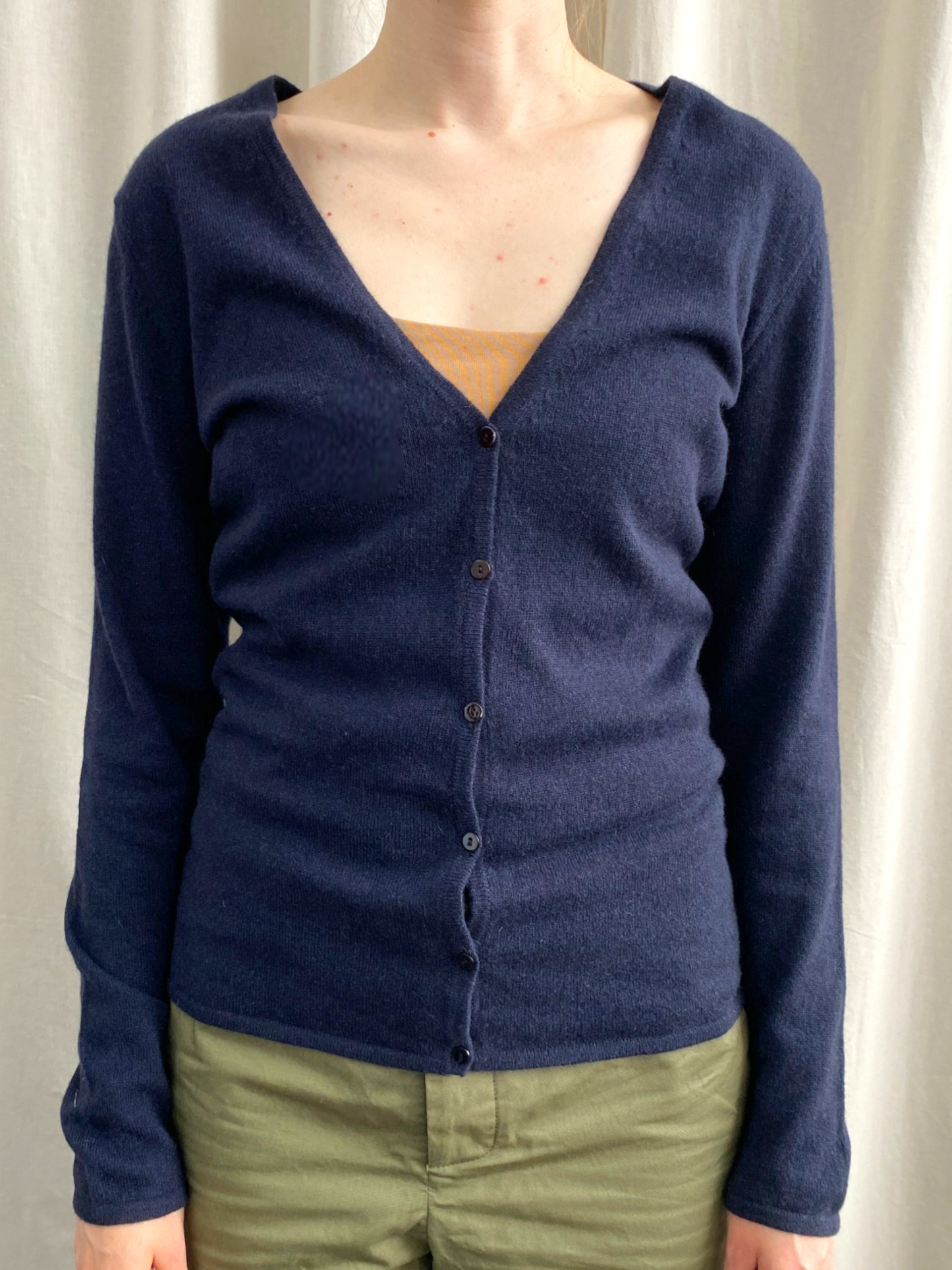 Dark Blue Cashmere V Neck Cardigan