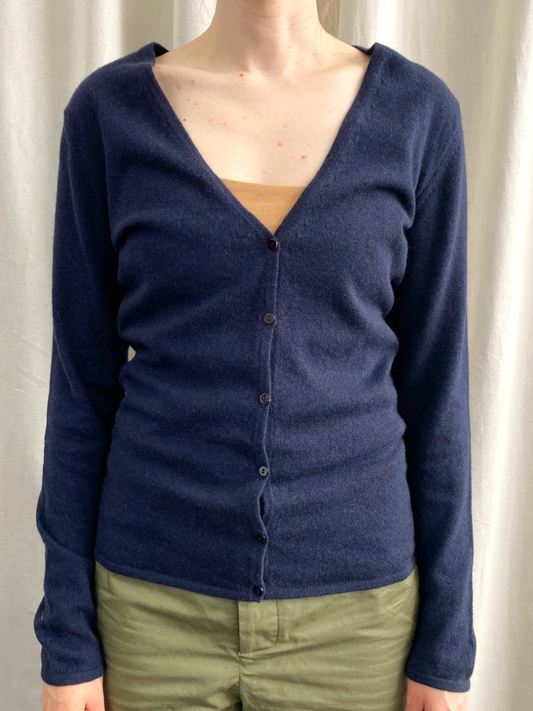 Dark Blue Cashmere V Neck Cardigan