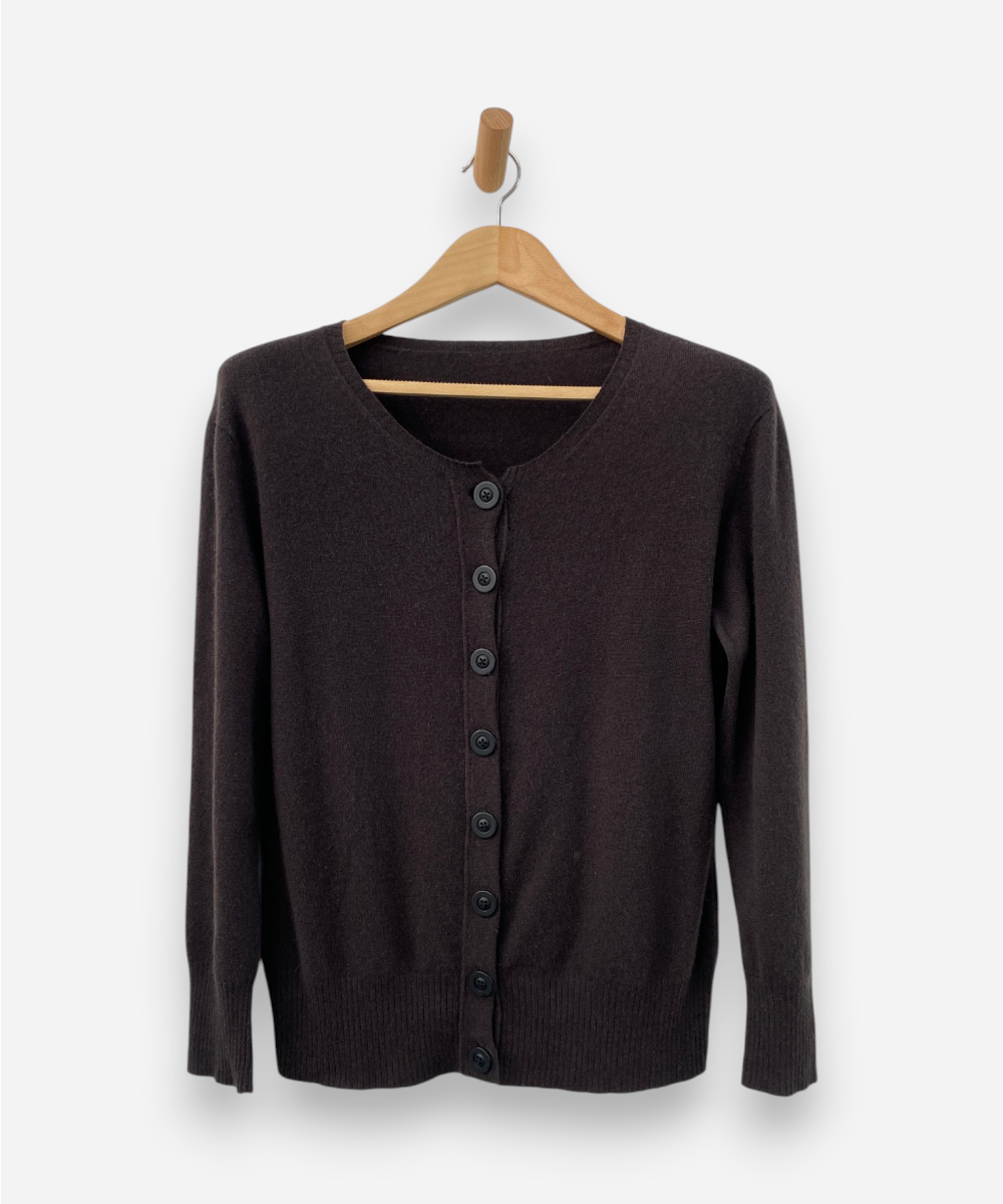 Dark Brown Cashmere Round Neck Cardigan