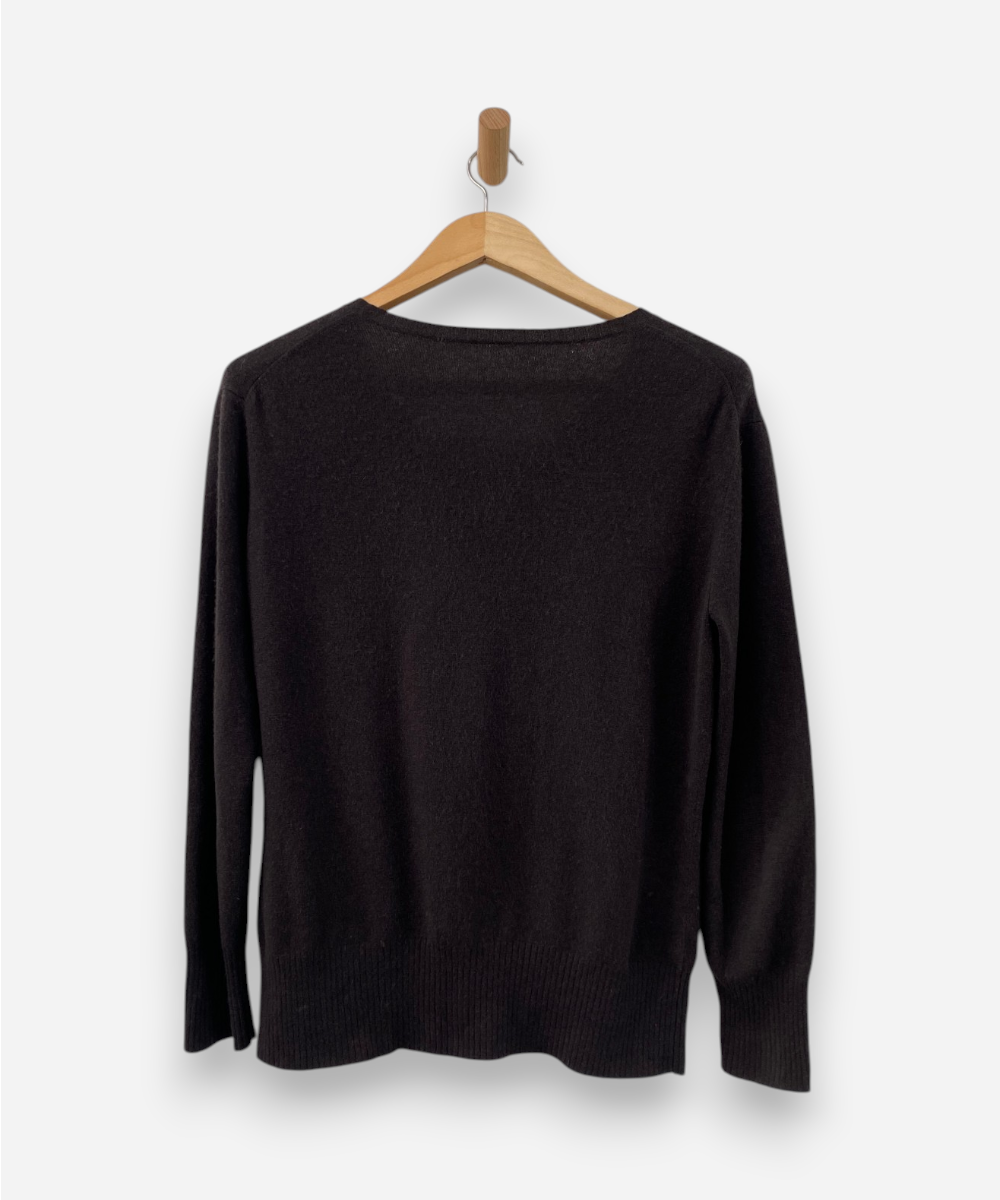 Dark Brown Cashmere Round Neck Cardigan