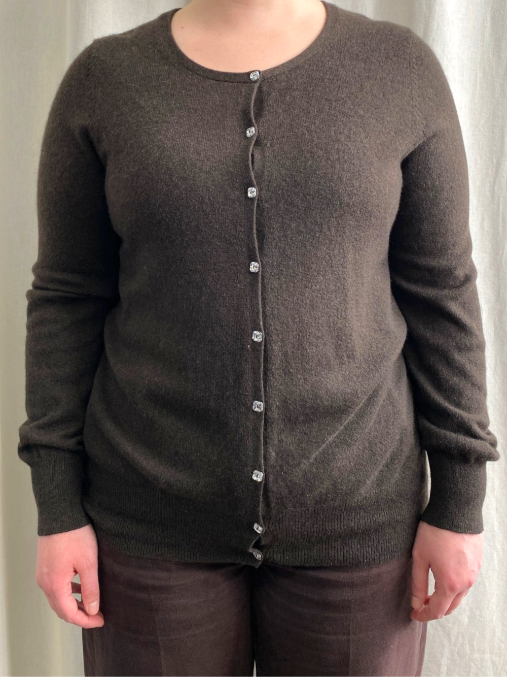 Dark Brown Cashmere Round Neck Cardigan by Tu