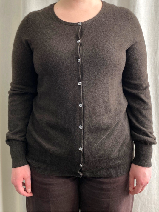 Dark Brown Cashmere Round Neck Cardigan by Tu
