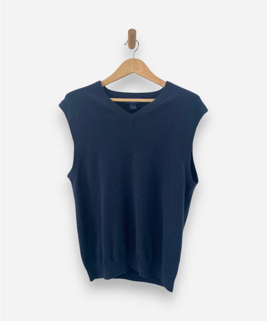Dark Blue Cashmere V Neck Sweater Vest    