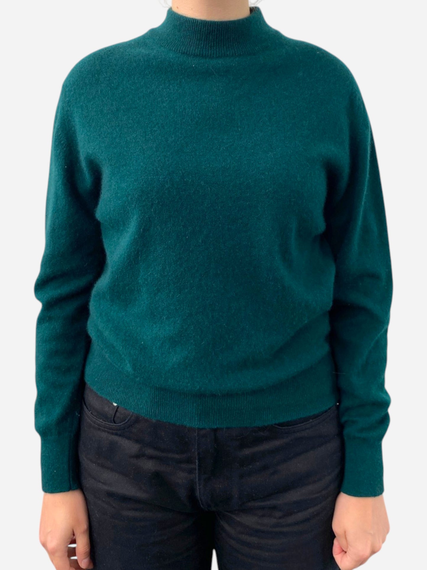 Dark Green Cashmere Mock Neck Jumper by White of Hawick