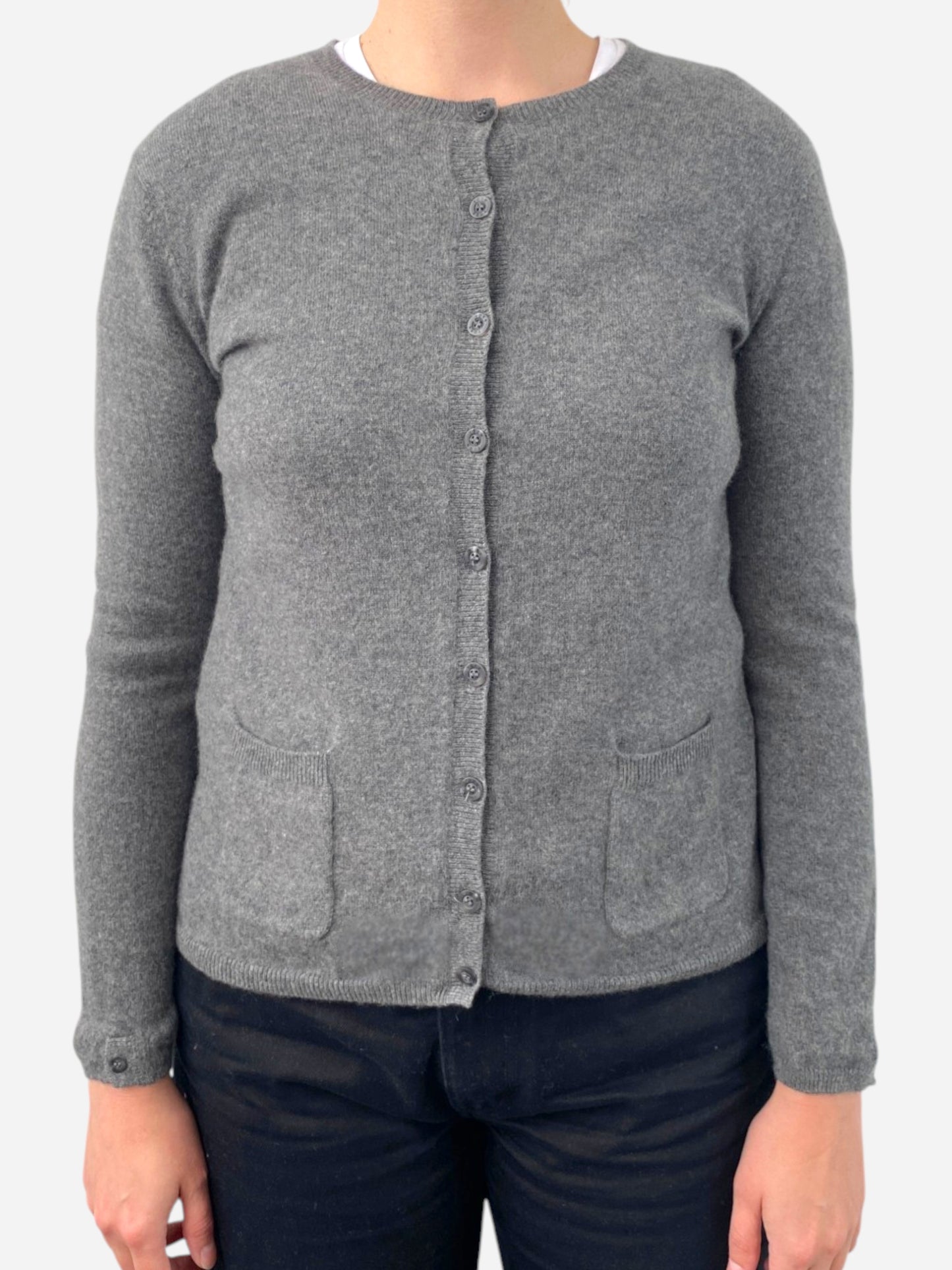 Dark Grey Cashmere Crew Neck Cardigan by Yorn