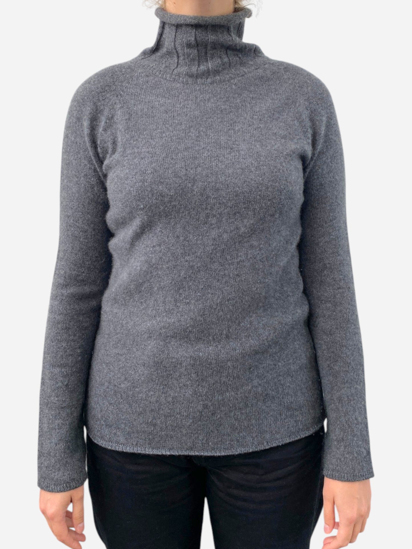 Dark Grey Cashmere Roll Neck Jumper by Johnstons of Elgin
