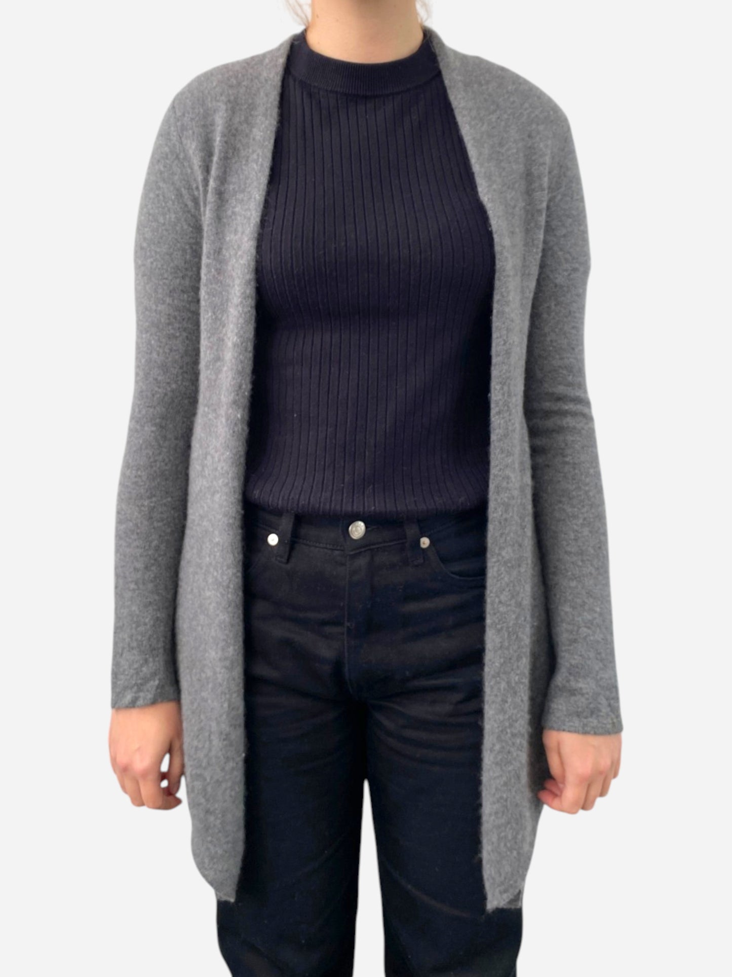 Dark Grey Cashmere Waterfall Cardigan by 41 Hawthorne