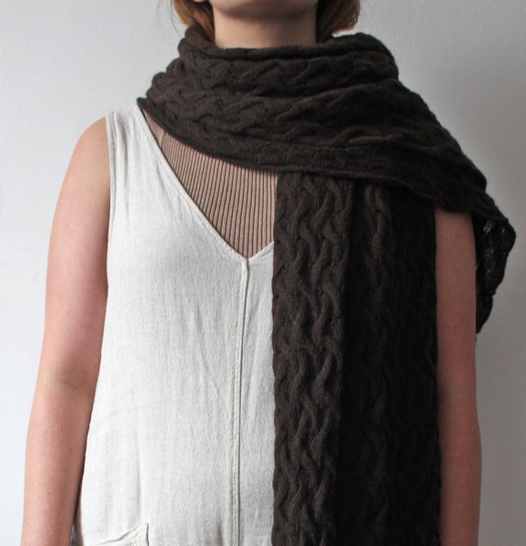 Dark Brown Yak Wool Waffle Knit Shawl