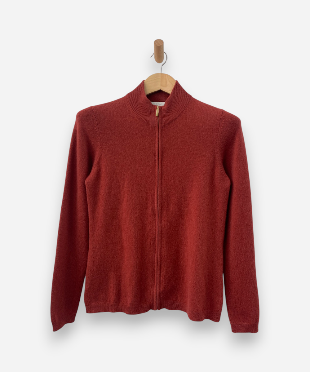 Dusty Red Cashmere Zip Up Cardigan by El Corte Inglés