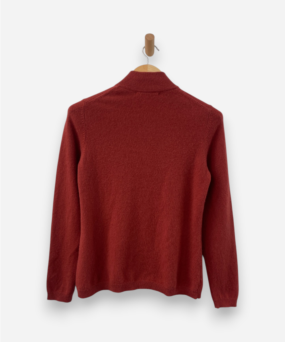 Dusty Red Cashmere Zip Up Cardigan by El Corte Inglés