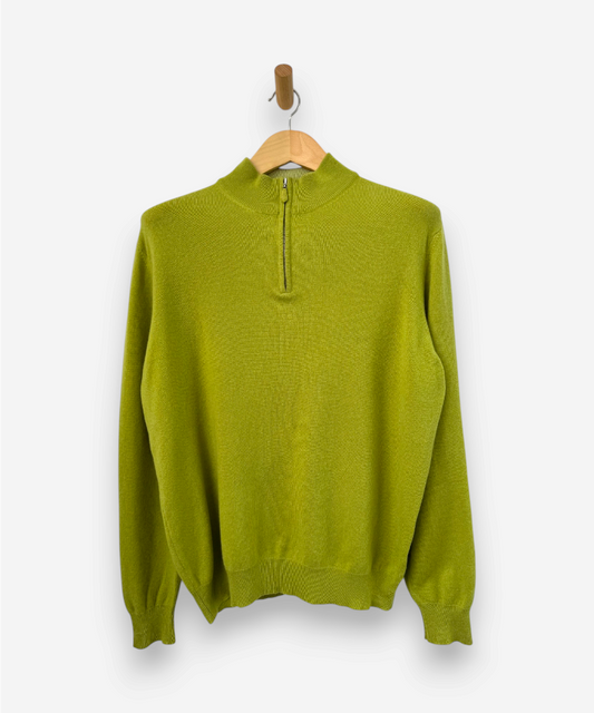 Green Cashmere Half Zip Jumper