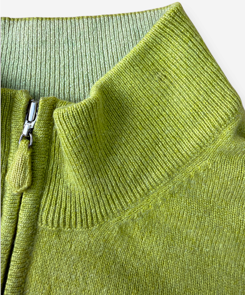 Green Cashmere Half Zip Jumper