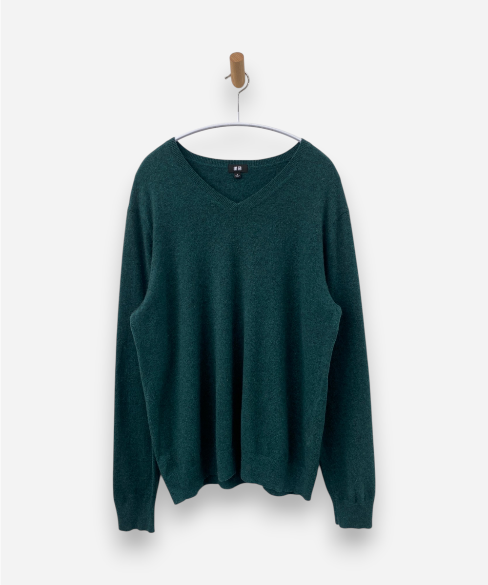 Green Cashmere V Neck Jumper 
