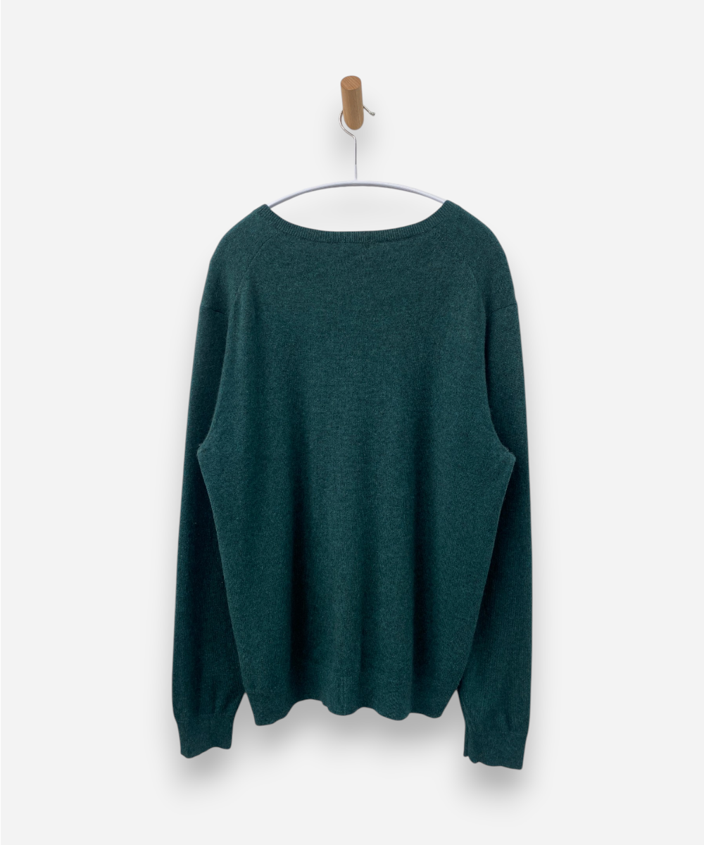 Green Cashmere V Neck Jumper 