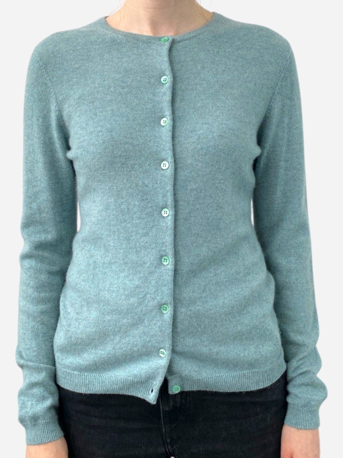 Green Blue Cashmere Crew Neck Cardigan by PURE Collection