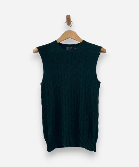Green Cashmere Crew Neck Cable Knit Vest