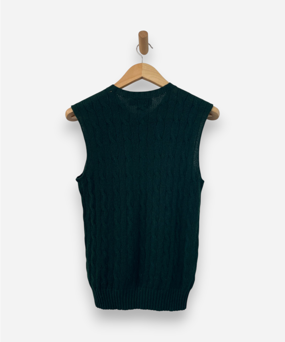 Green Cashmere Crew Neck Cable Knit Vest by Ralph Lauren