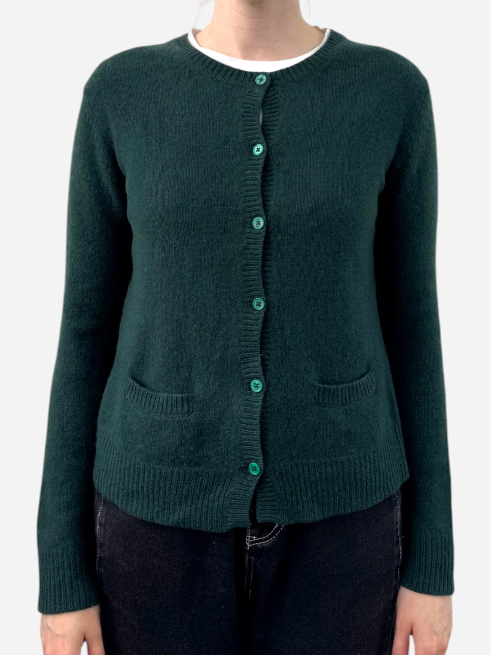 Green Cashmere Round Neck Cardigan 