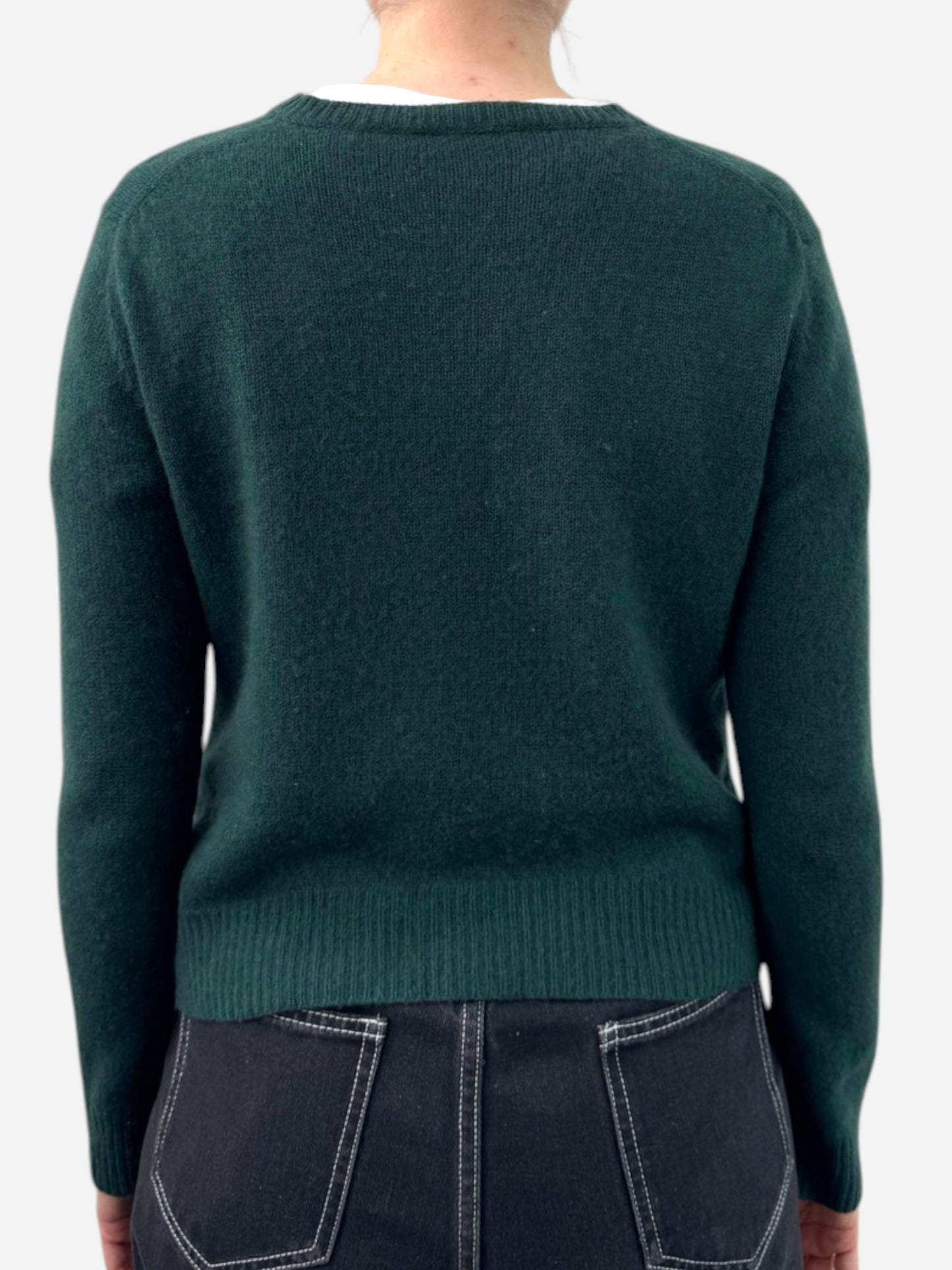 Green Cashmere Round Neck Cardigan 