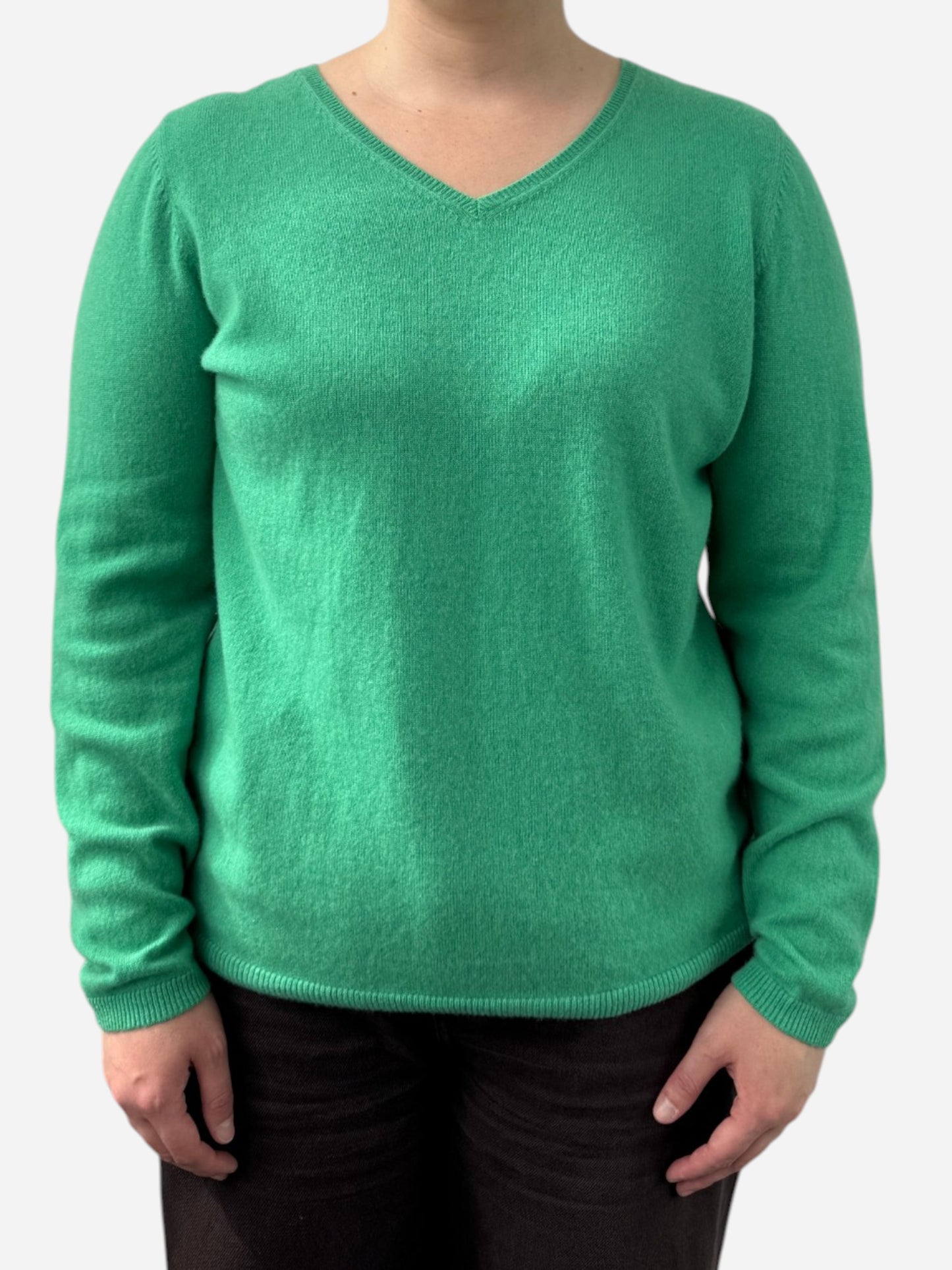 Green Cashmere V Neck Jumper