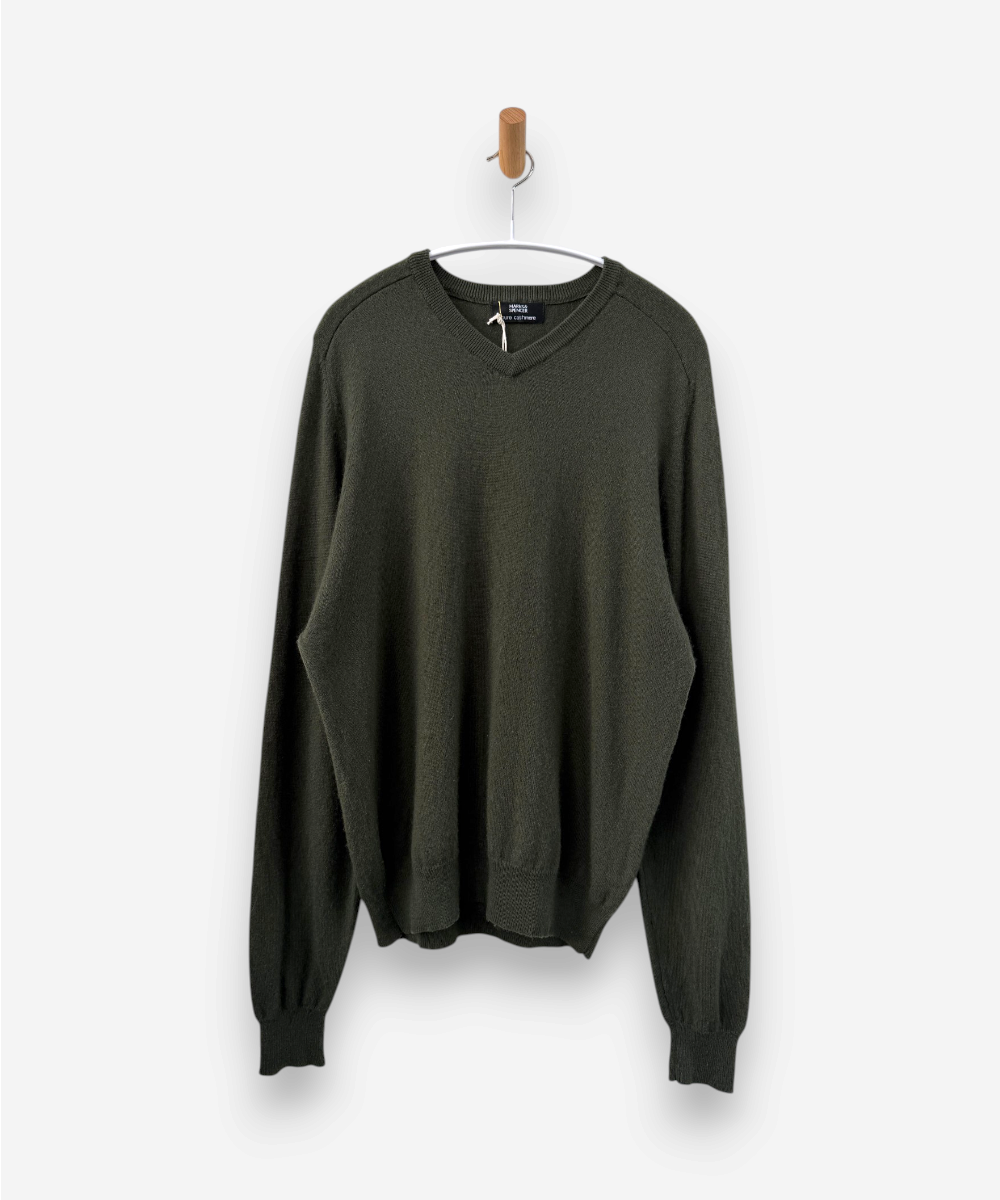 Green Cashmere V Neck Jumper 