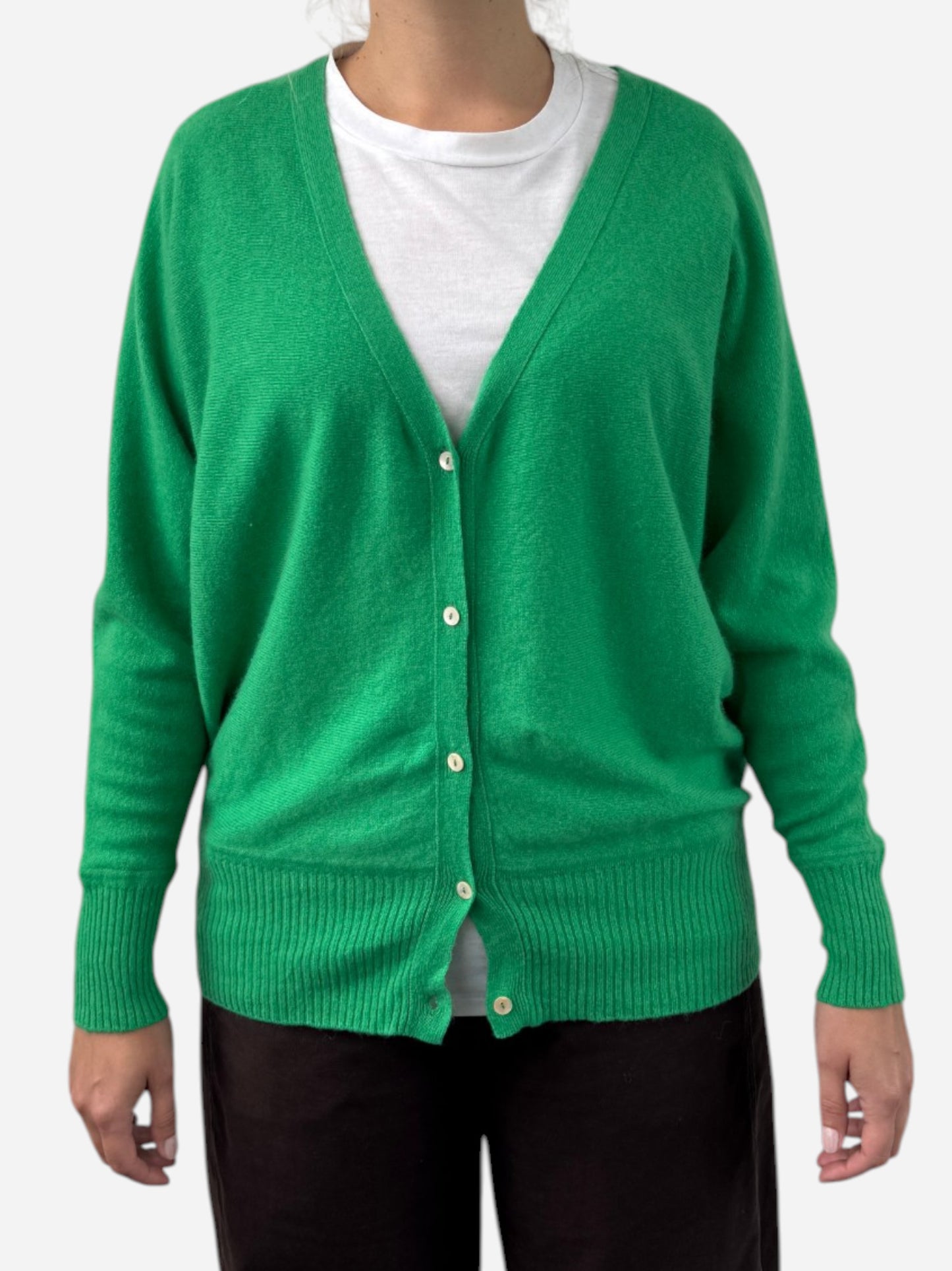 Green Cashmere V Neck Oversized Cardigan
