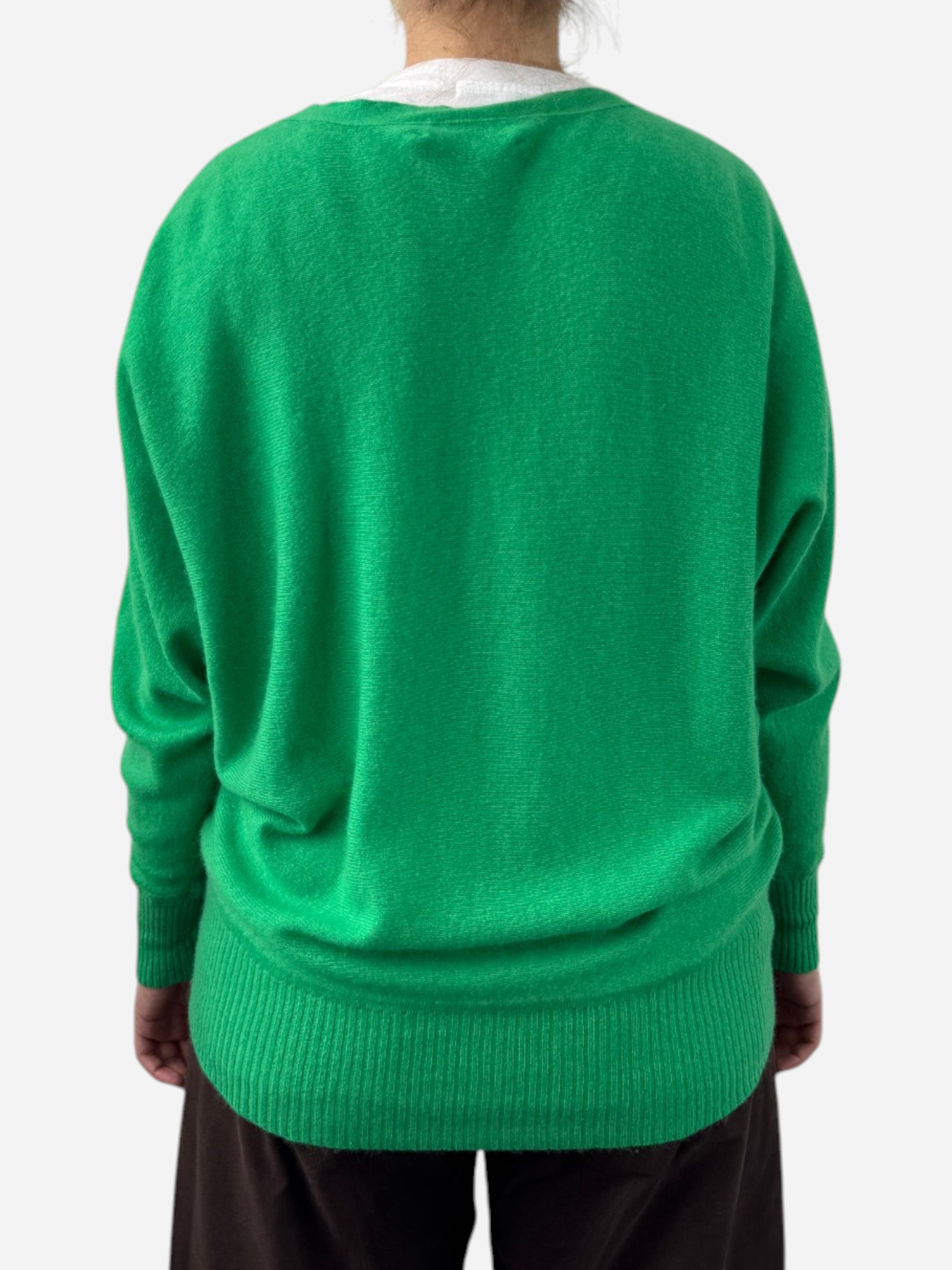 Green Cashmere V Neck Oversized Cardigan