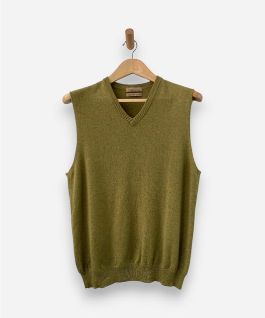 Upcycled Green Cashmere V Neck Vest     