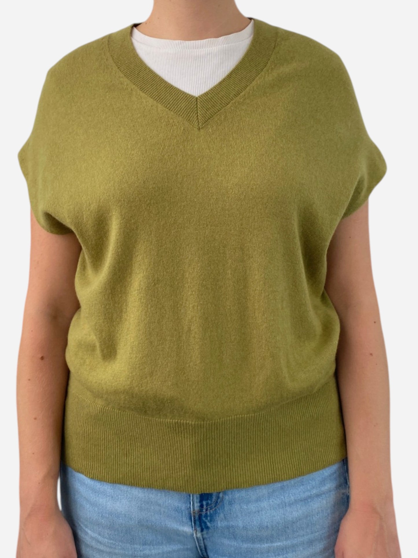 Green Cashmere V Neck Vest by Massimo Dutti