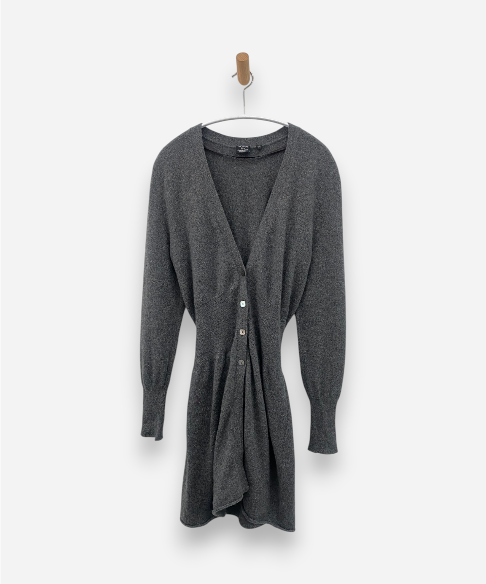 Grey Cashmere V Neck Cardigan Dress