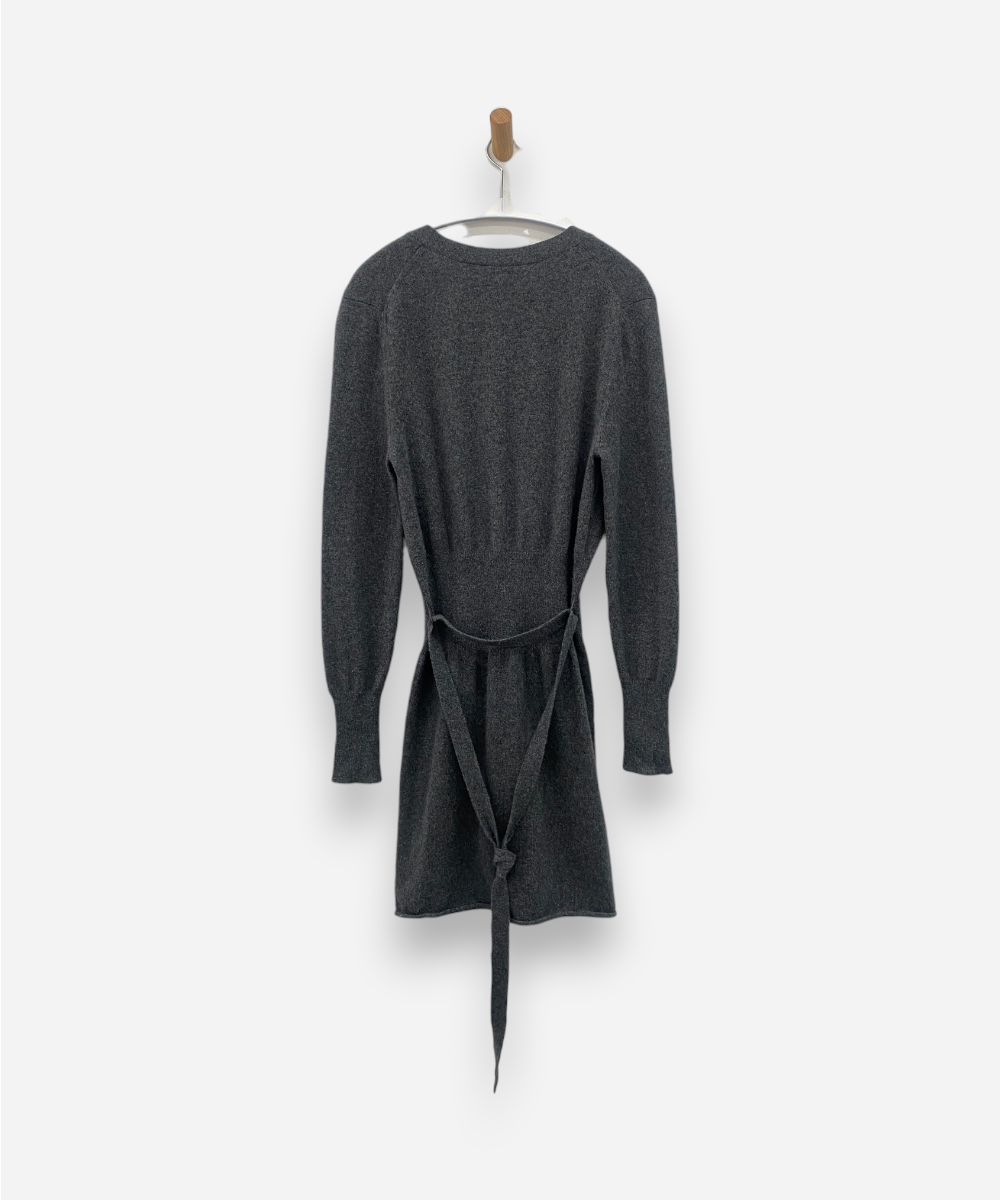 Grey Cashmere V Neck Cardigan Dress