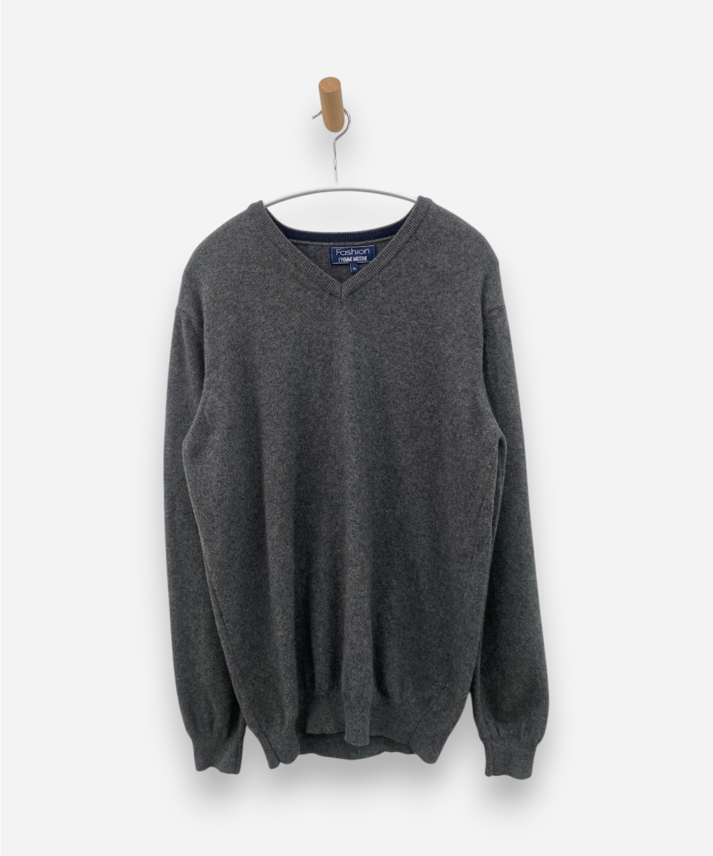 Grey Cashmere V Neck Jumper