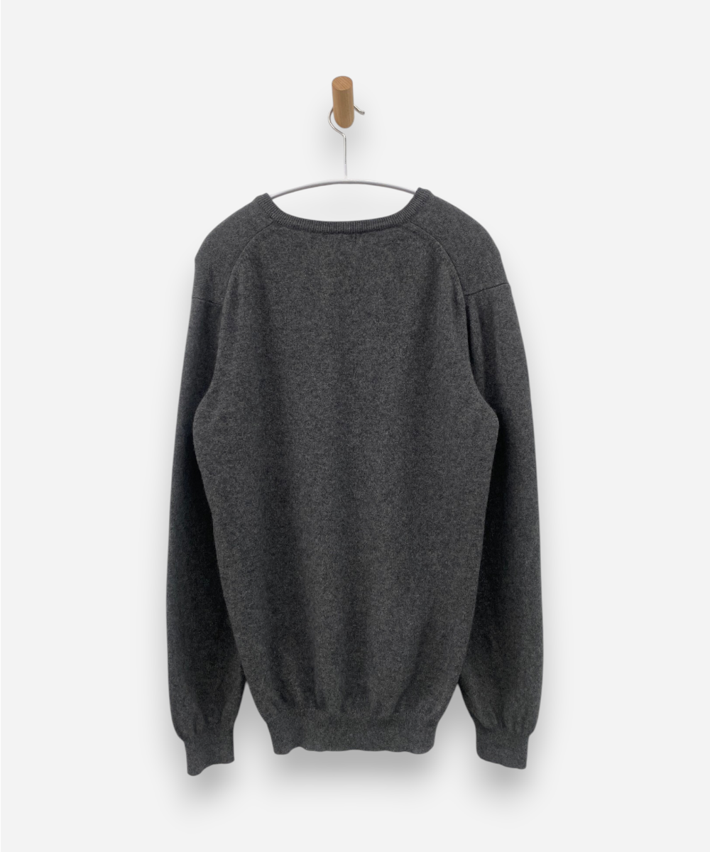 Grey Cashmere V Neck Jumper