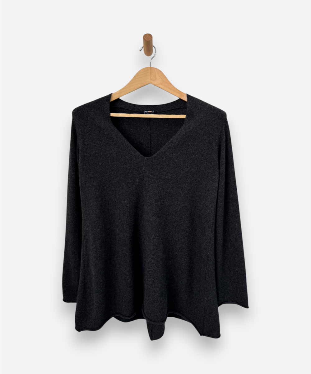 Grey Cashmere V Neck Long Jumper by Cash Ca