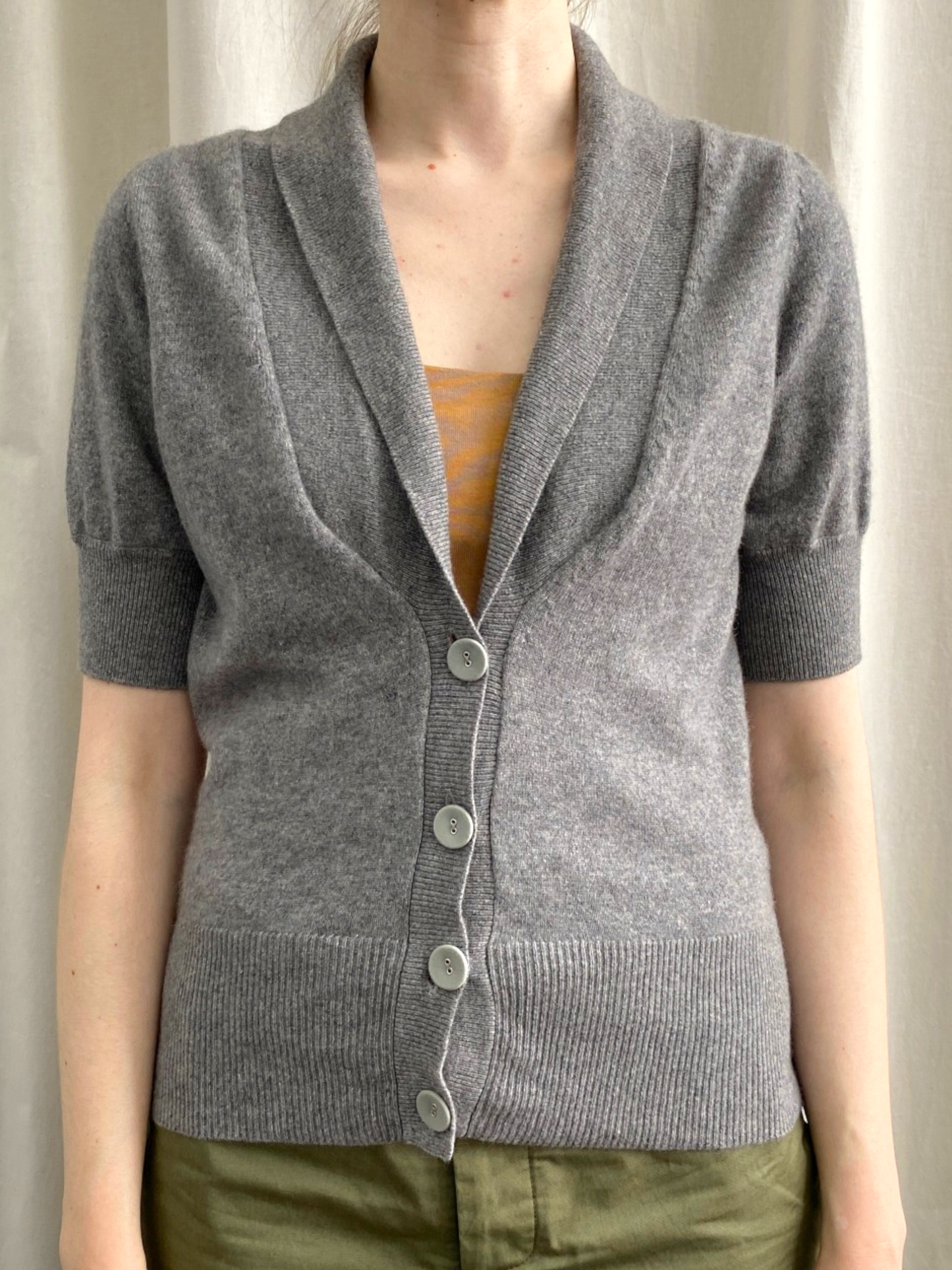 Grey Cashmere Short Sleeve Cardigan by M&S