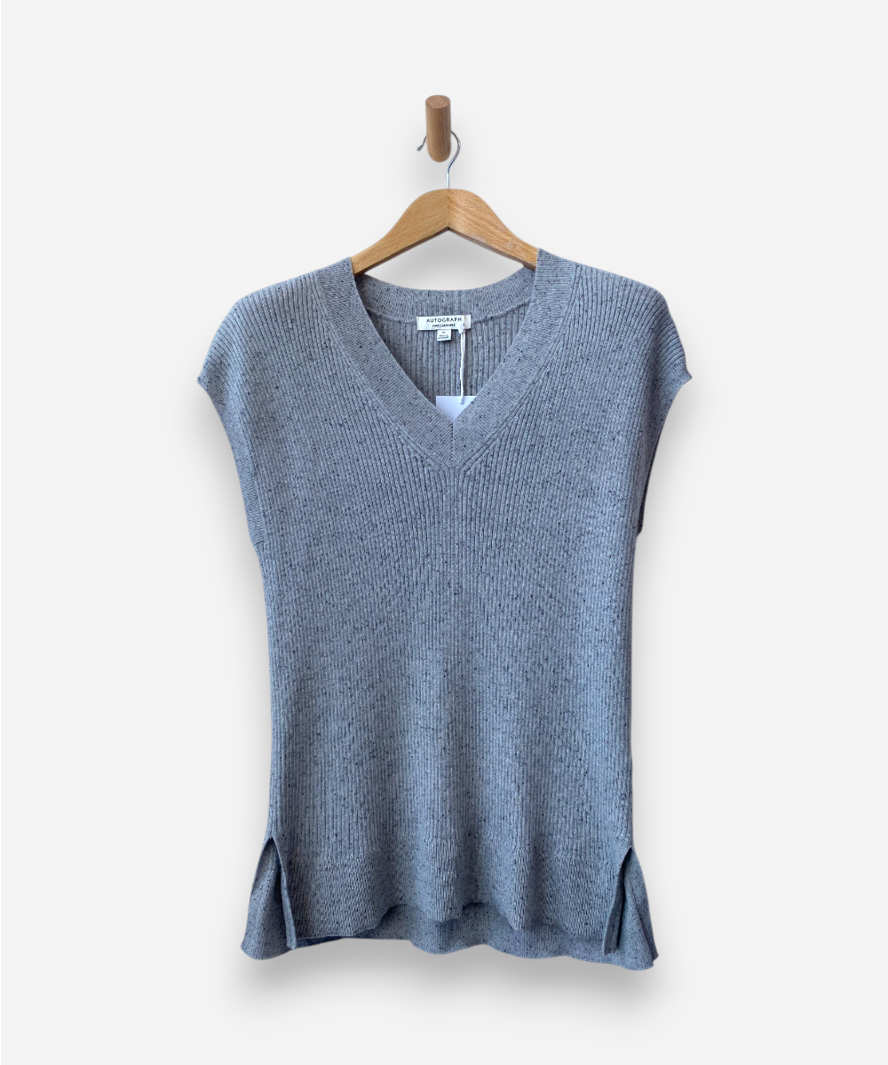 Grey Speckled Cashmere V Neck Vest by M&S