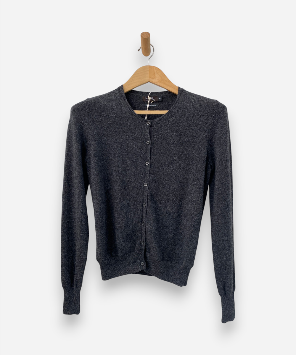 Grey Cashmere Crew Neck Cardigan by Galeries Lafayette