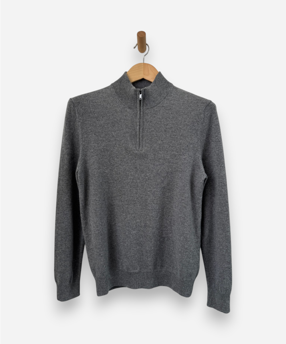 Grey Cashmere Half Zip Jumper