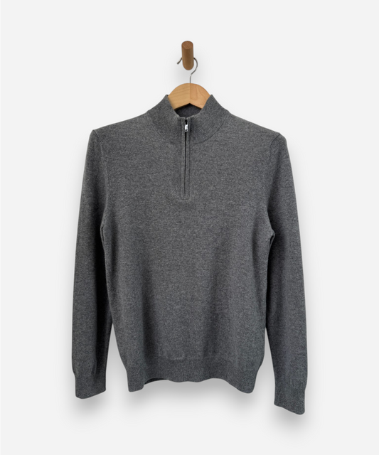 Grey Cashmere Half Zip Jumper