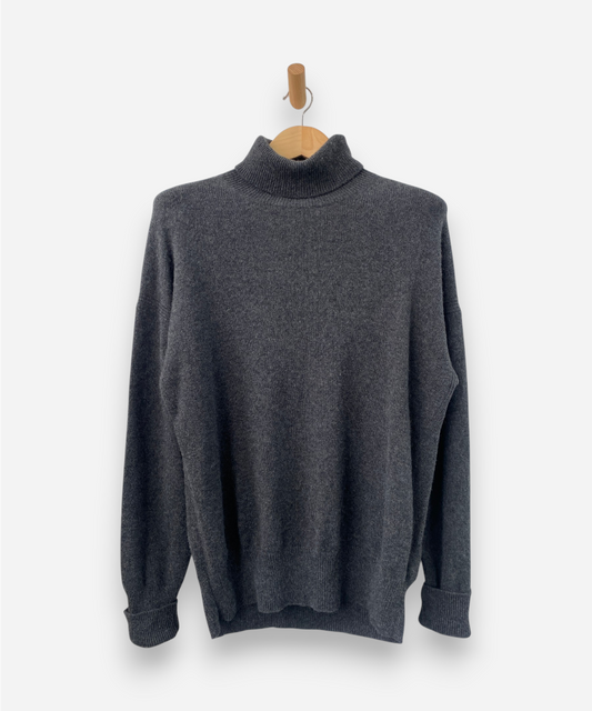 Grey Cashmere Roll Neck Chunky Knit Jumper