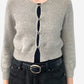 Grey Cashmere Round Neck Oversized Embellished Silver Sparkle Cardigan 
