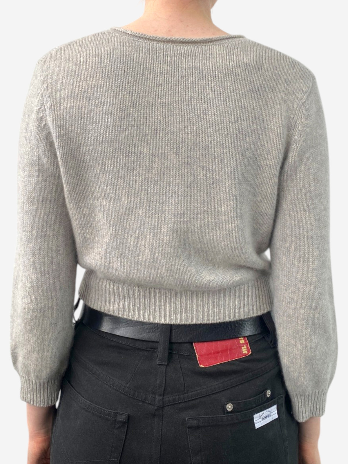 Grey Cashmere Round Neck Oversized Embellished Silver Sparkle Cardigan 