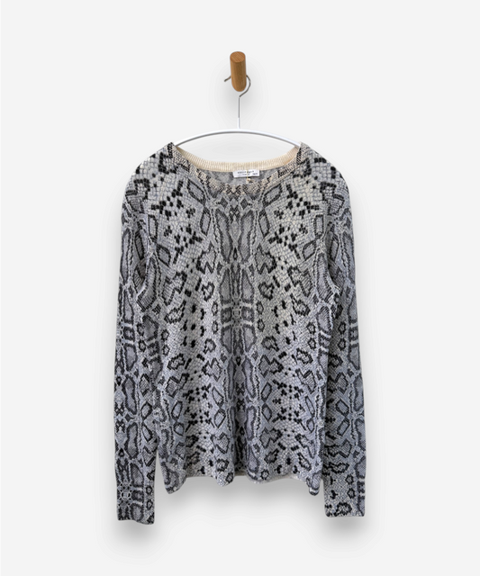 Grey Cashmere Round Neck Snake Patterned Jumper 
