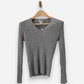 Grey Cashmere V Neck Cable Knit Jumper by Wendy B Cashmere