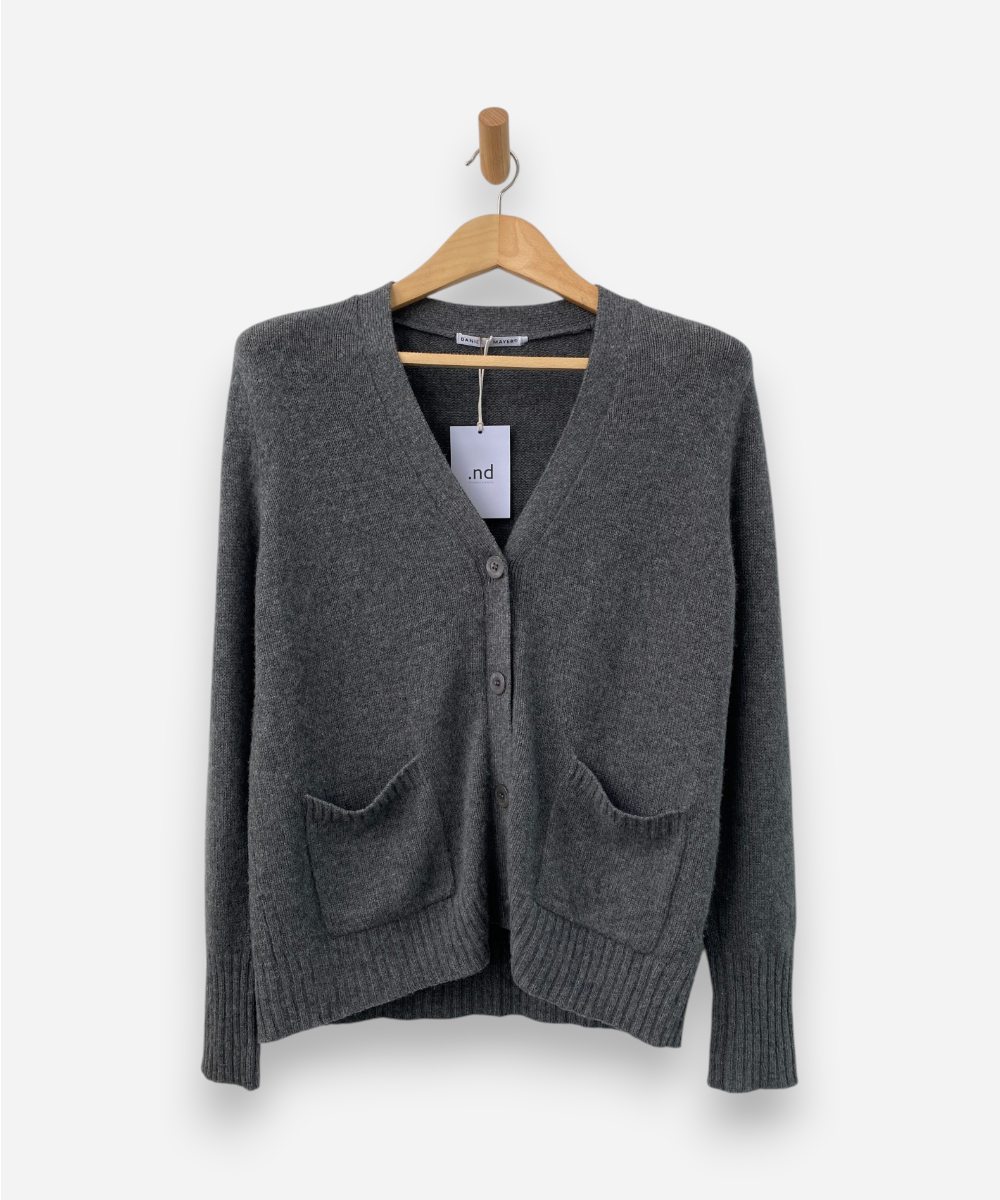 Grey Cashmere V Neck Medium Knit Cardigan by Daniel & Mayer