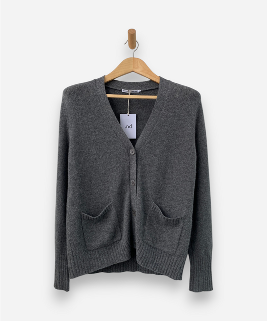 Grey Cashmere V Neck Medium Knit Cardigan 