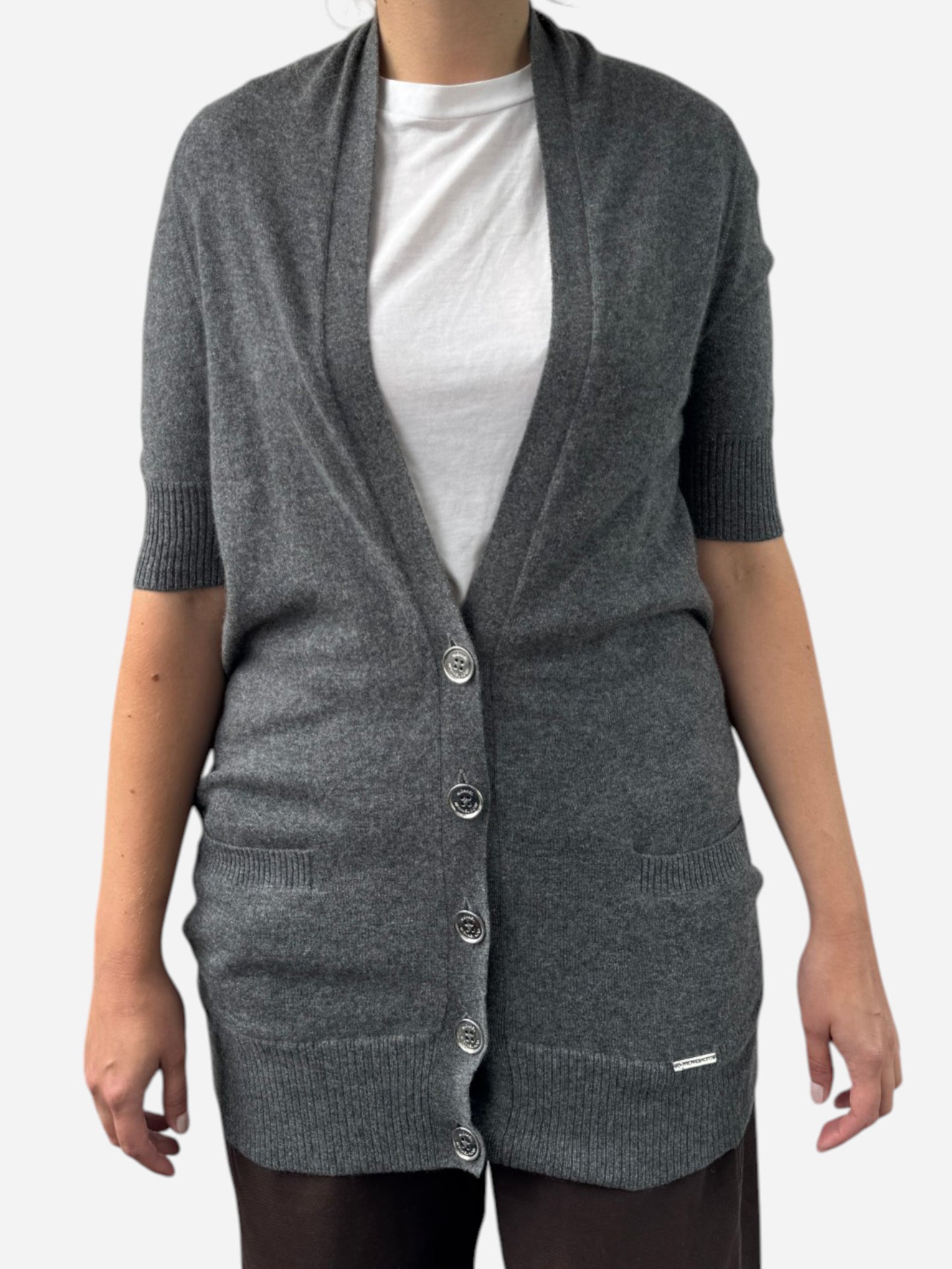 Grey Cashmere V Neck Oversized Cardigan