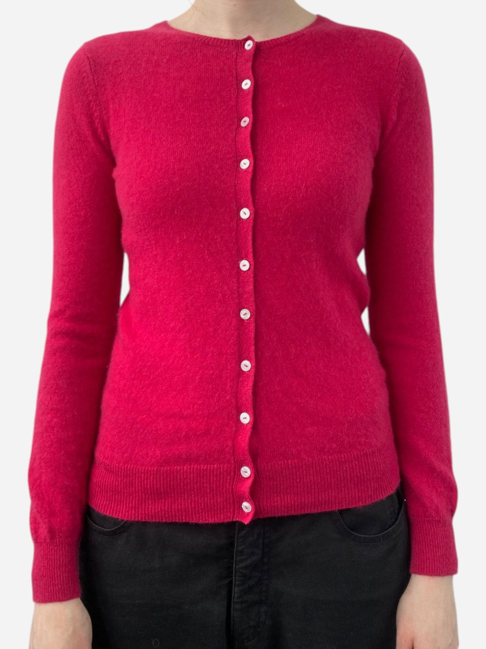 Hot Pink Cashmere Crew Neck Cardigan by Galeries Lafayette